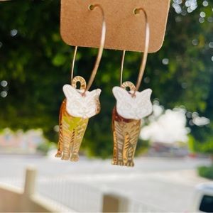 Gold Cat Dangle 3D Earrings